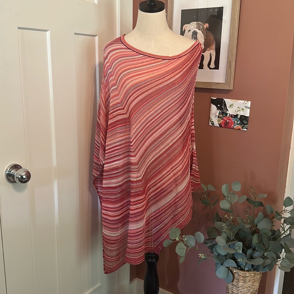 Missoni diagonal striped red silver metallic thread OS asymmetrical cape/shawl - Picture 13 of 13